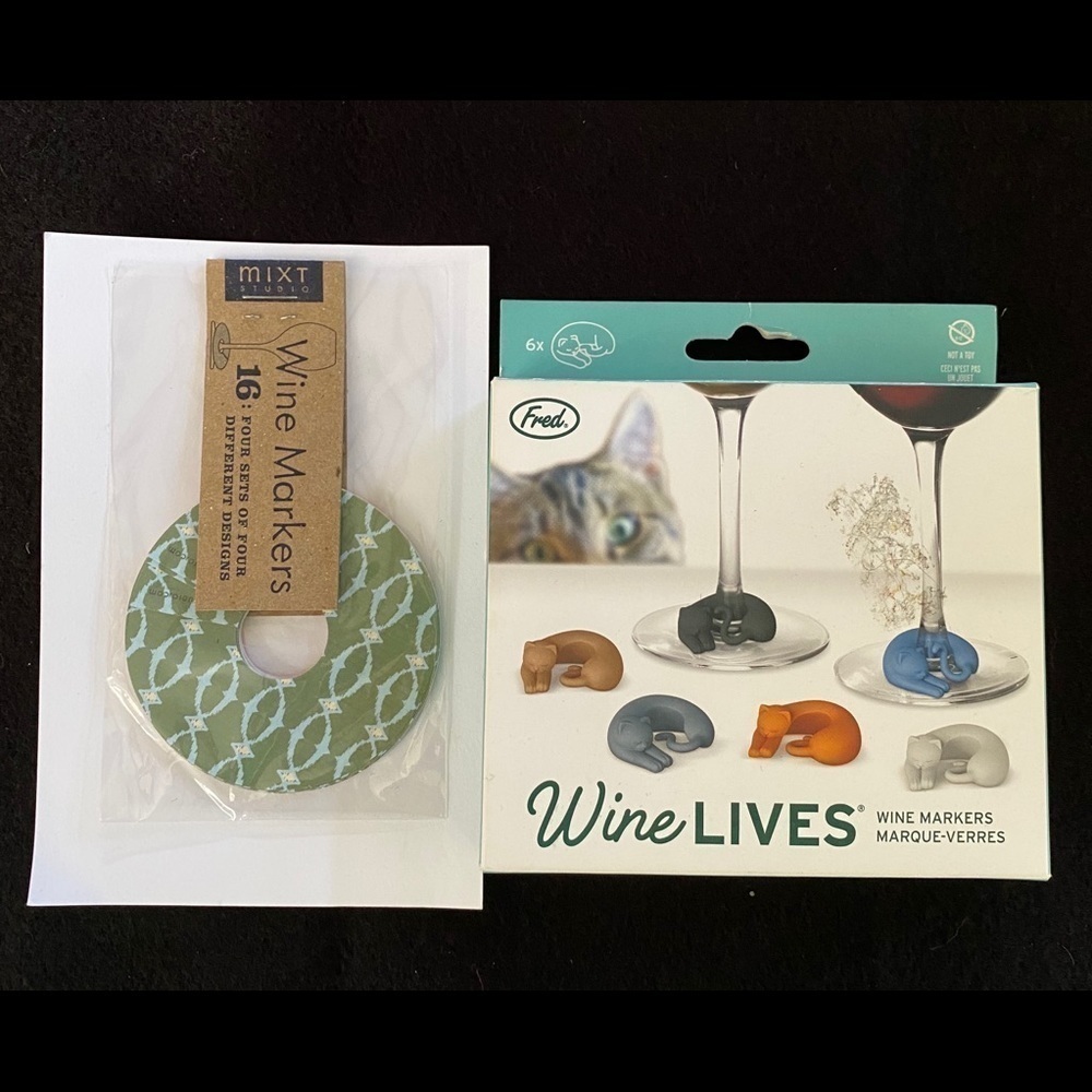 Wine Lives Glass Markers Cats Glass IDs Stemware Party Favor New in Package
